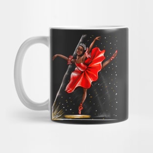 Ballet, African American ballerina in red pointe shoes, dress and crown 2 - ballerina doing pirouette in red tutu and red shoes  - brown skin ballerina Mug